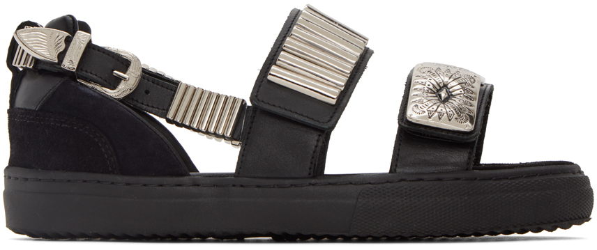 Toga Black Buckles Flat Sandals | ModeSens