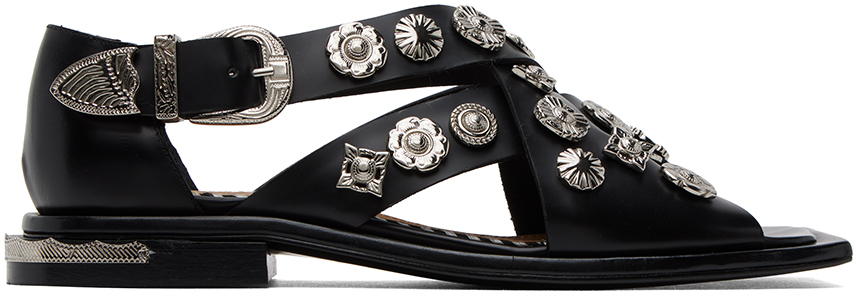 Shop Toga Black Embellished Sandals In Aj1270 Black