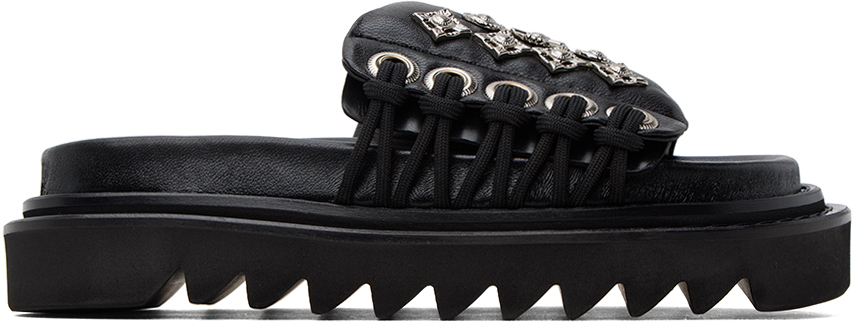 Toga Black Lace-up Sandals In Aj1269 Black