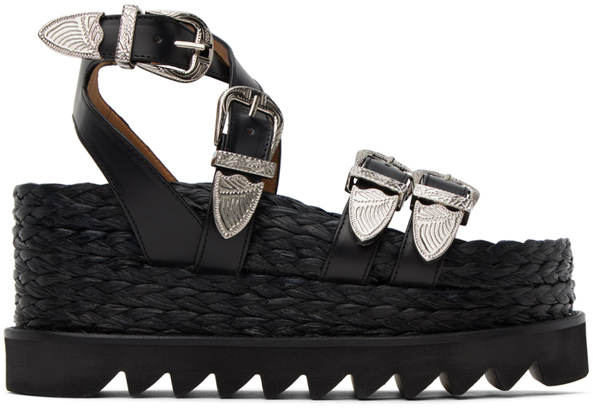 Shop Toga Black Pin-buckle Platform Sandals In Aj1273 Black
