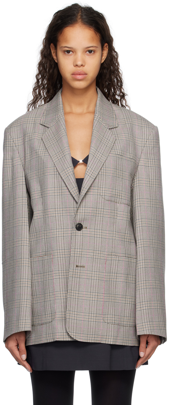System Gray Structured Blazer In Oatmeal