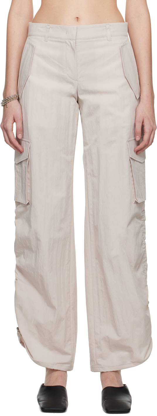 System Beige Drawstring Cargo Pants In Yellow Grey