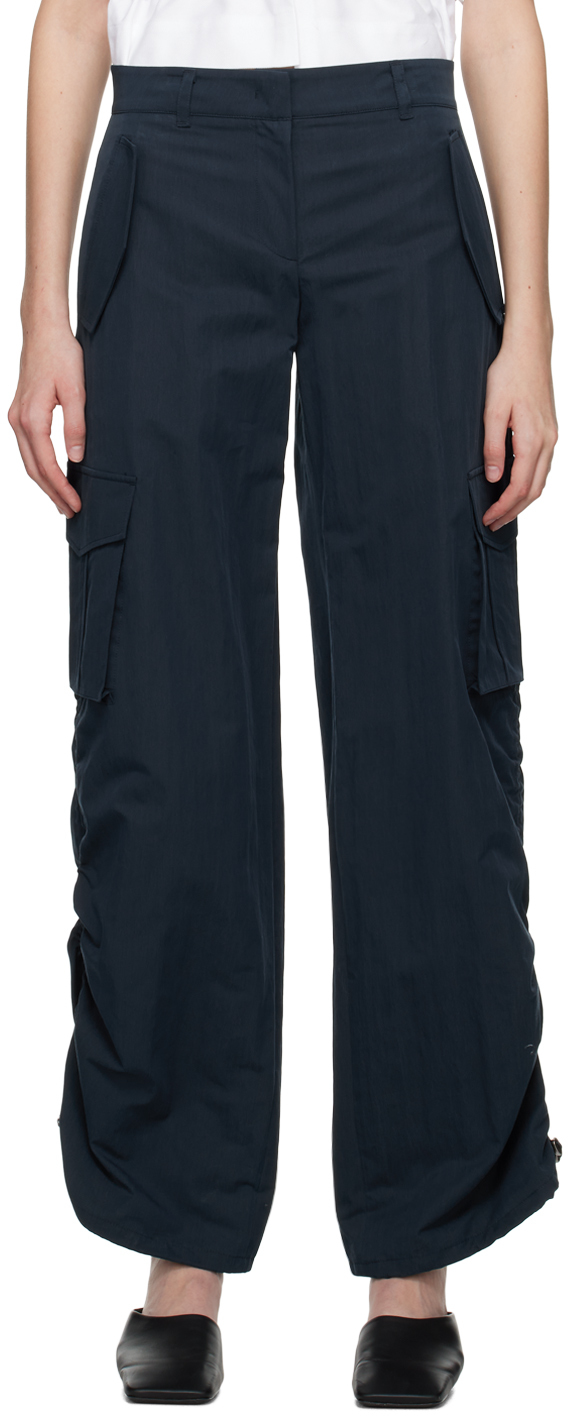 System Navy Drawstring Cargo Pants SSENSE