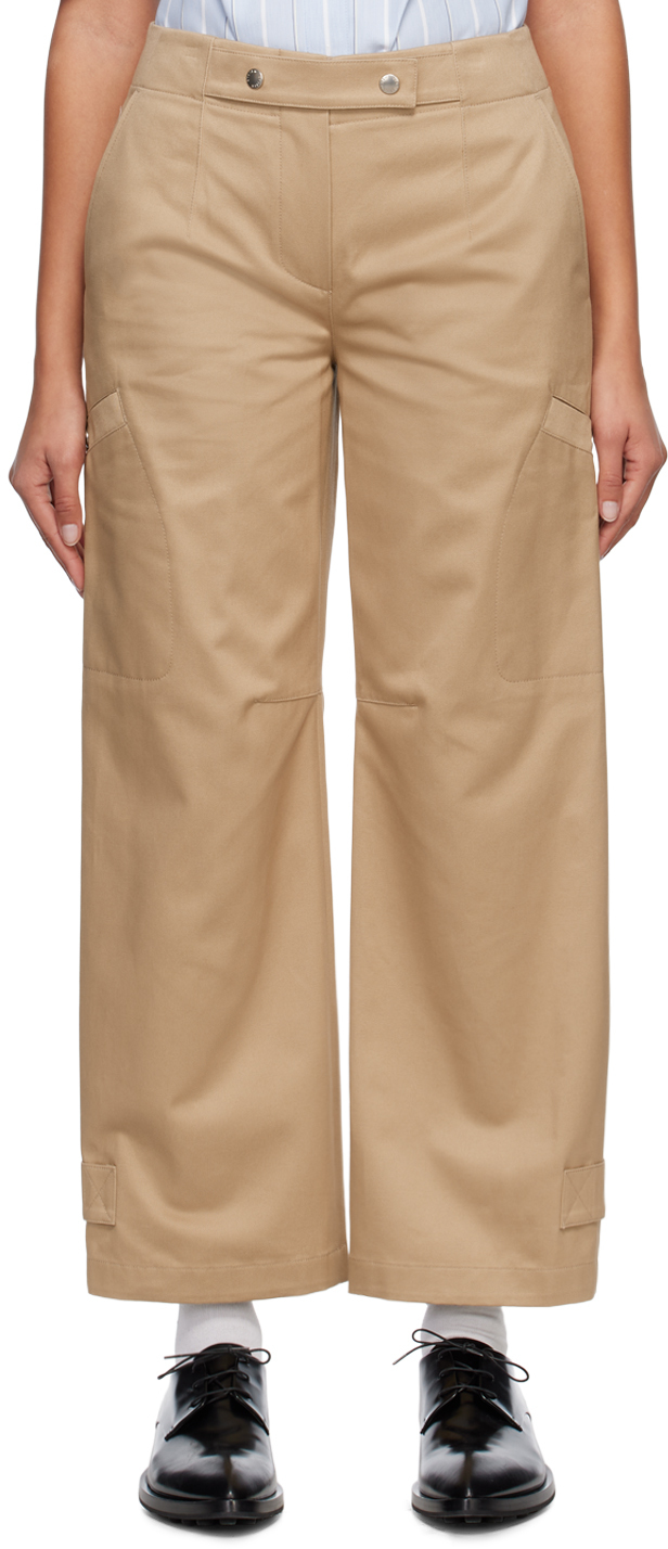 Beige Press-Stud Trousers by System on Sale