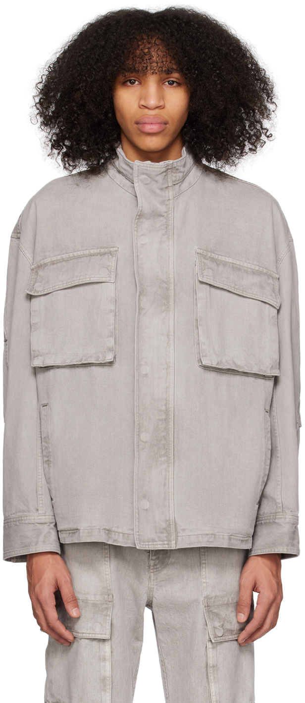 System Gray Stand Collar Denim Jacket In Lg Light Grey