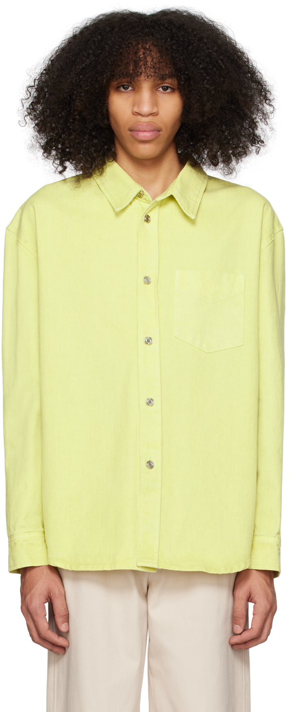 System Yellow Embossed Denim Shirt In Lm Lime