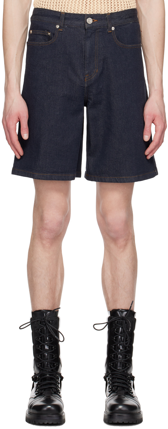 Navy Five-Pocket Denim Shorts