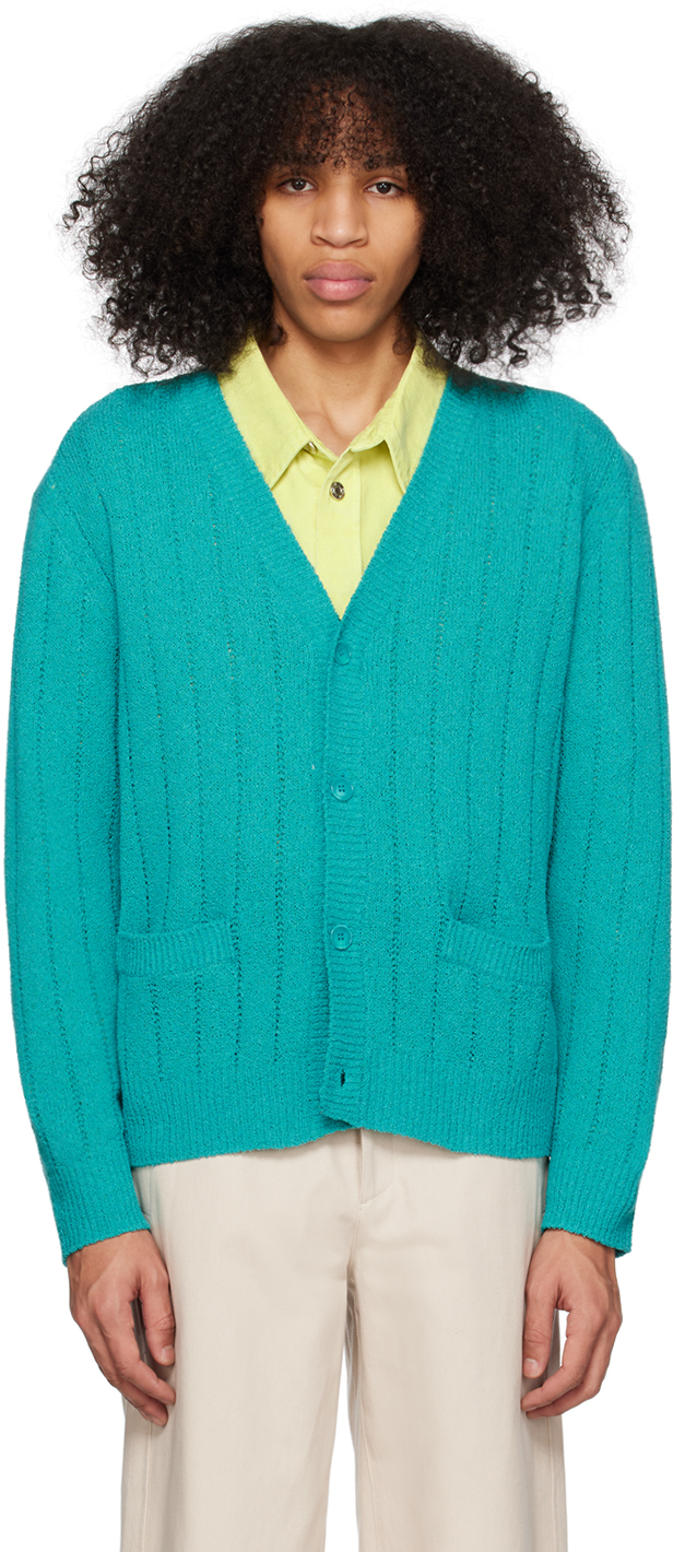 System Blue Buttoned Cardigan In Tq Turquoise