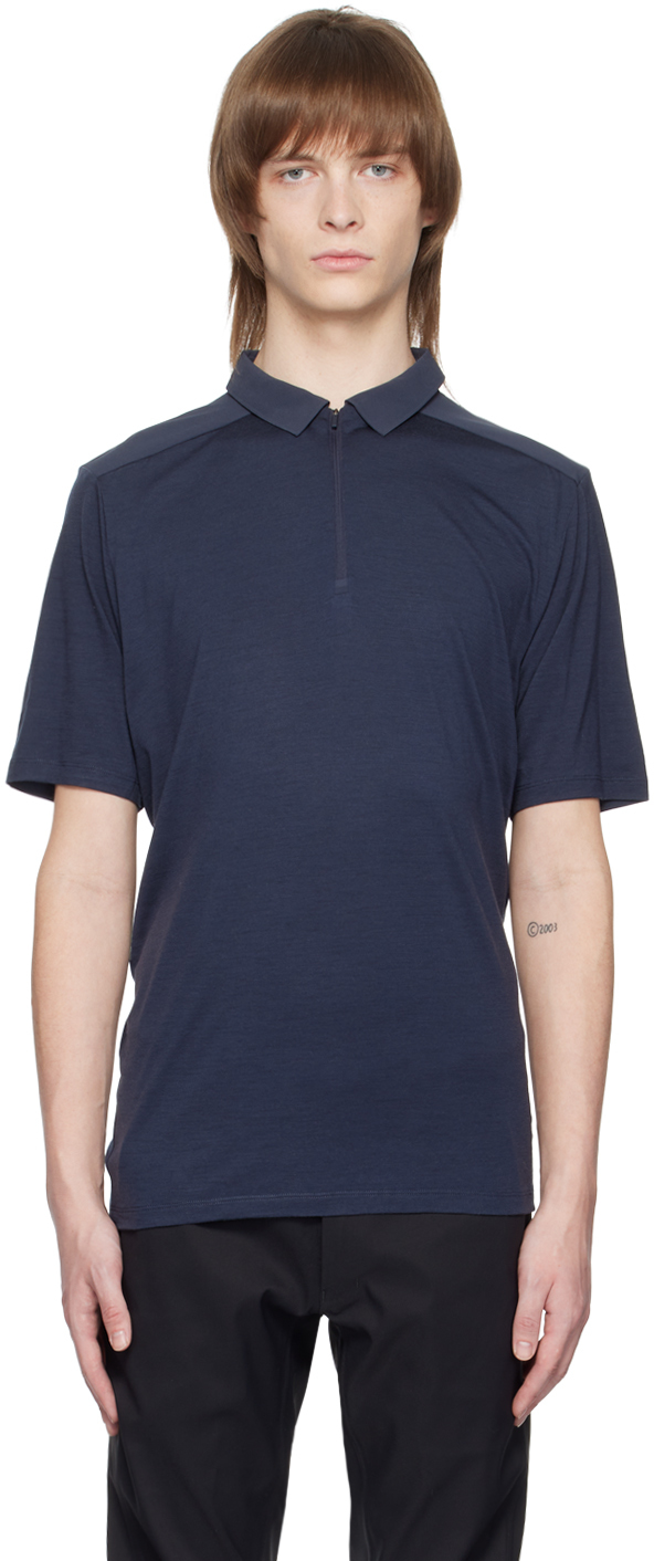 Veilance Short-sleeve Wool Polo Shirt In Blue
