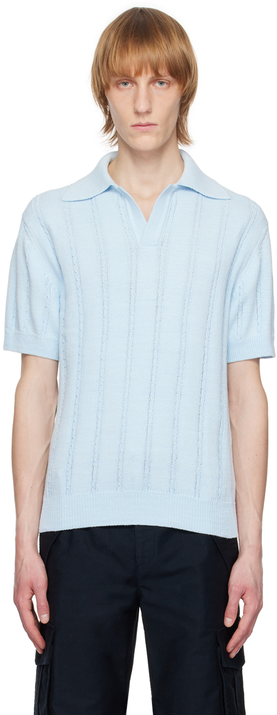 System Blue Open Placket Polo In Lb Light Blue