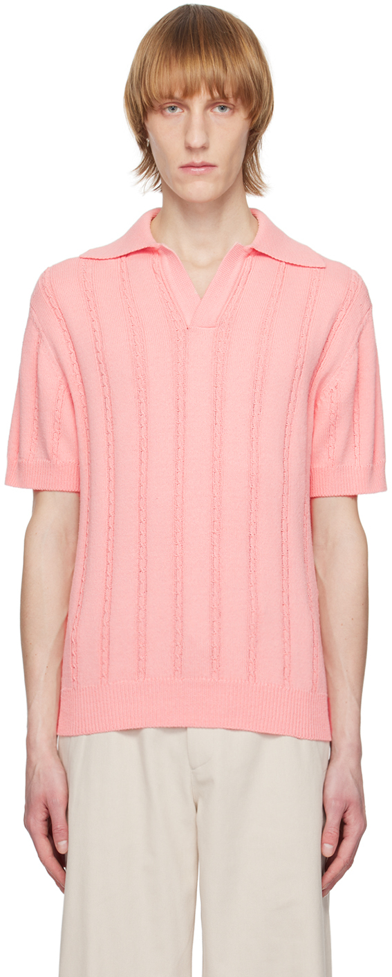 System Pink Open Placket Polo In Lp Light Pink