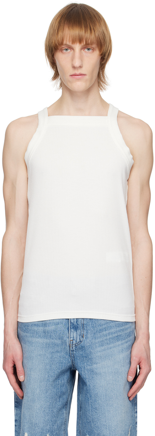 System White Square Neck Tank Top In Wt White