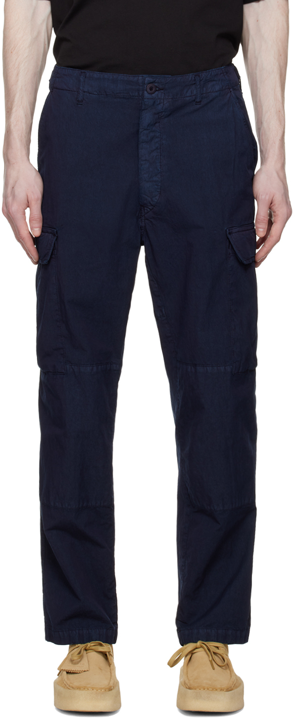 Navy Embroidered Cargo Pants