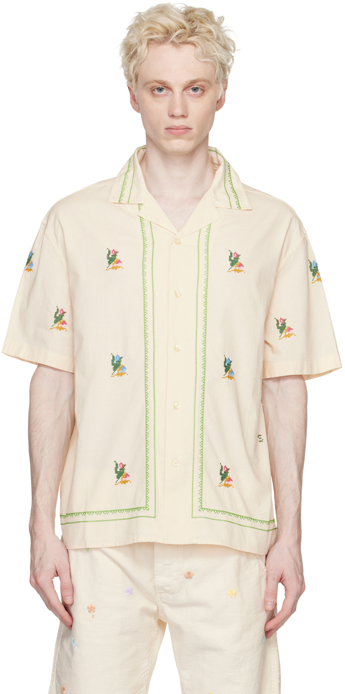 President's Embroidered Short-sleeve Shirt In Beige