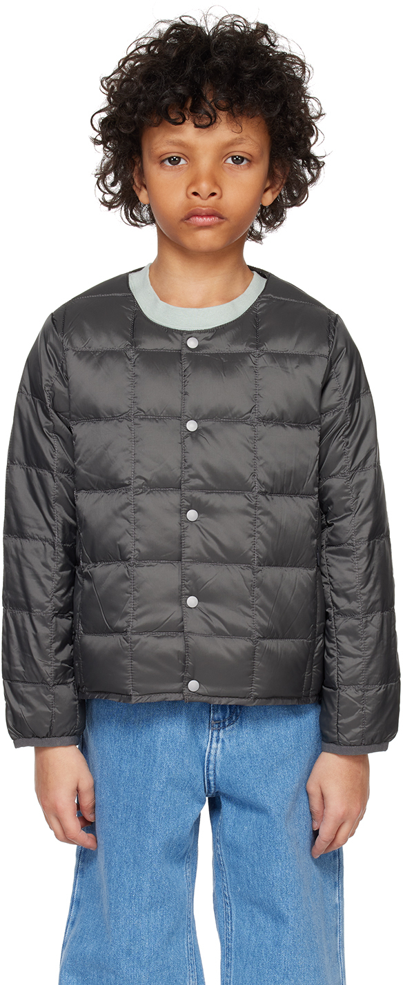 Taion Kids Gray Quilted Down Jacket In D.charcoal