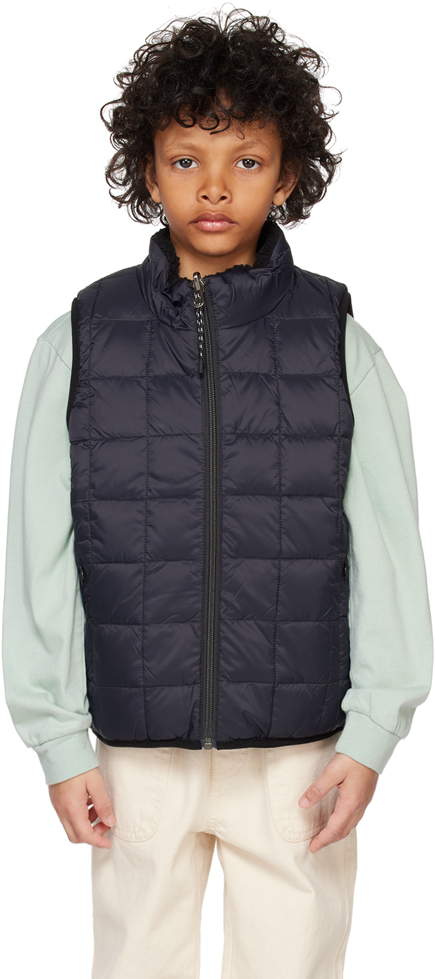 Kids Black Quilted Reversible Vest by TAION on Sale