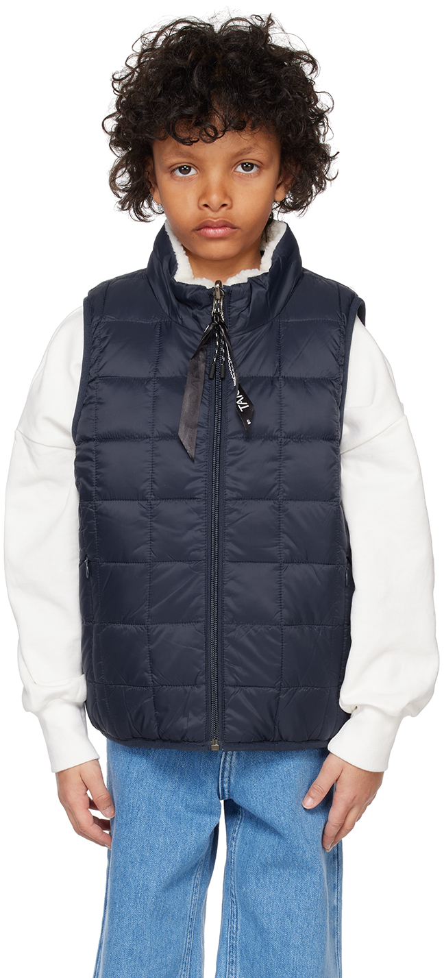 Taion Kids Navy & White Quilted Reversible Vest In Navy X Ivory