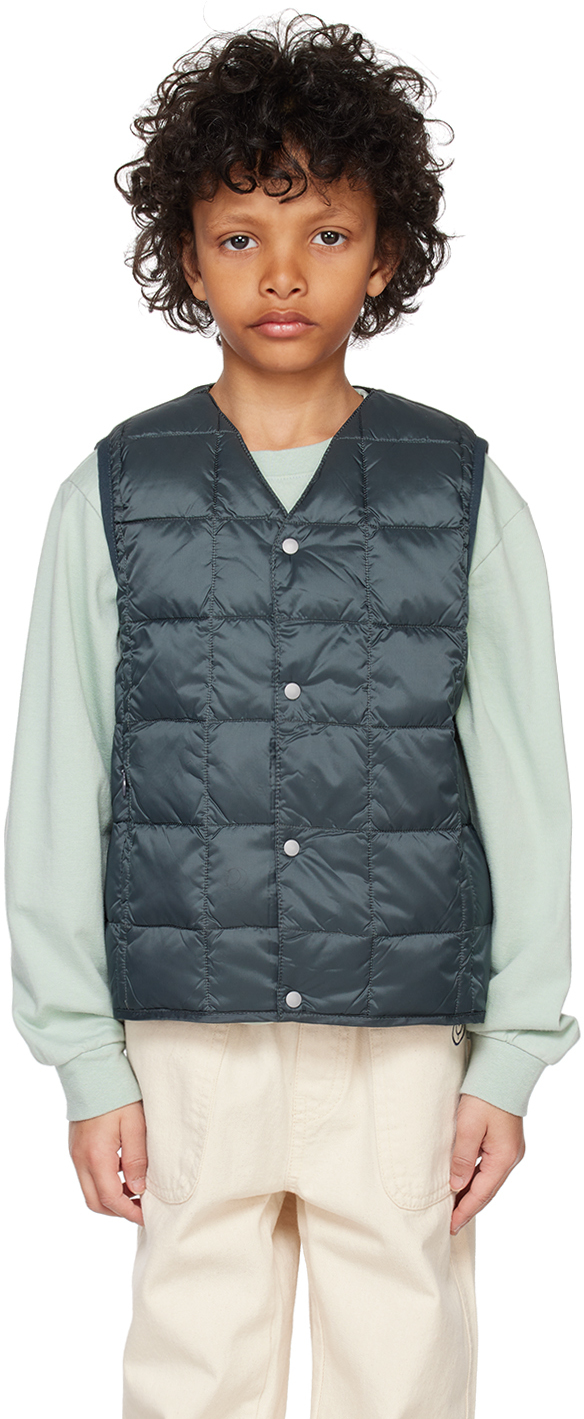 Taion Kids Gray V-neck Down Vest In Charcoal