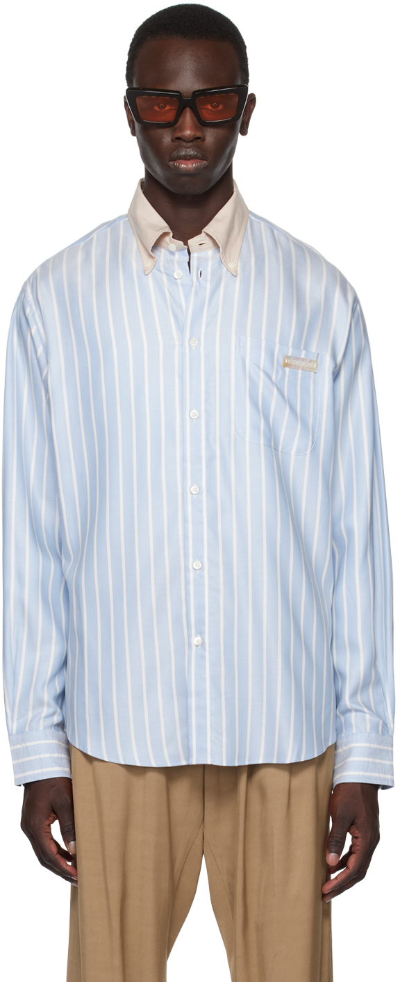 4sdesigns Blue Classic Sp Shirt In 0340 White/light Blu