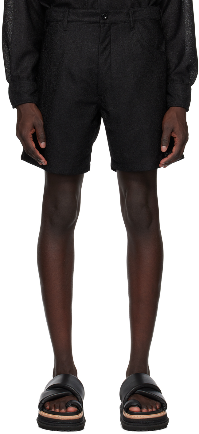 4sdesigns Check-jacquard Elasticated Shorts In 90 Black