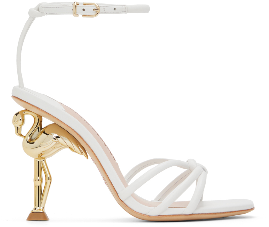 Shop Sophia Webster White Flo Flamingo Heeled Sandals In White & Gold
