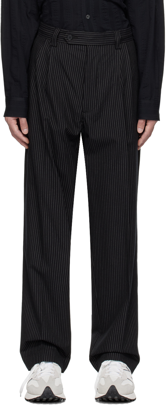 Mfpen Black Classic Trousers In Black Pinstripe