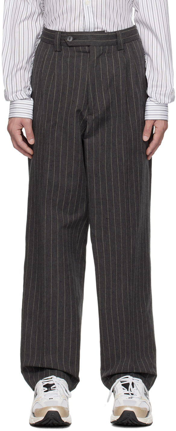 Mfpen Gray Classic Trousers In Ash Pinstripe