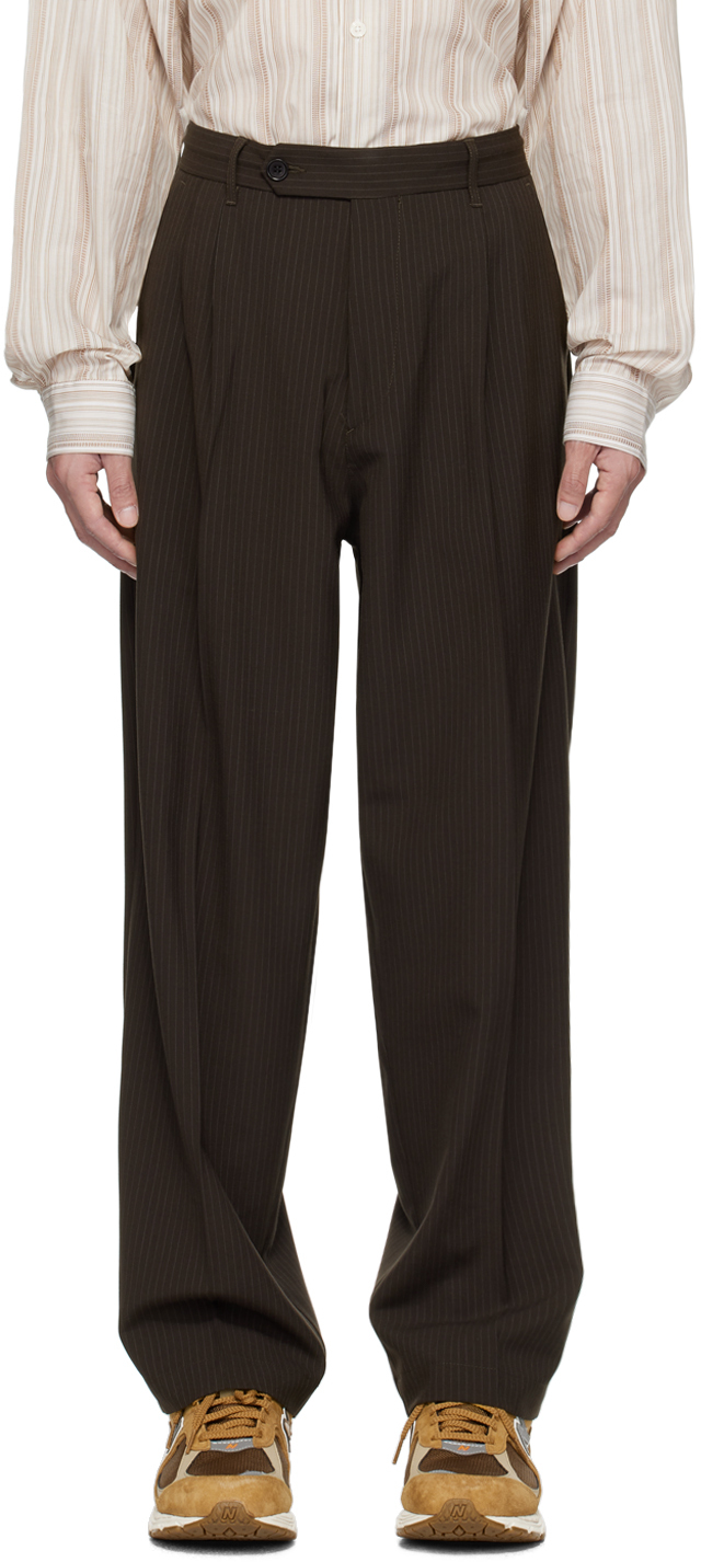 Brown Classic Trousers In Dark Brown Pinstripe