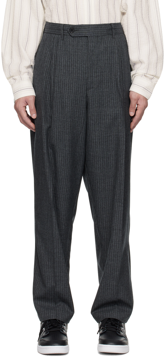 Mfpen Pinstripe Tapered-leg Tailored Trousers In Dark Grey Stripe