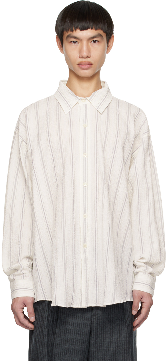 Mfpen Exact Striped Cotton-seersucker Shirt In Neutrals