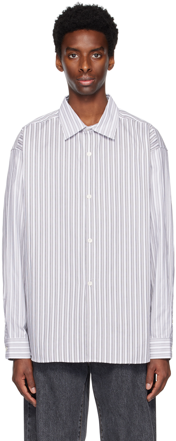 Mfpen White Generous Shirt In Grey Stripe