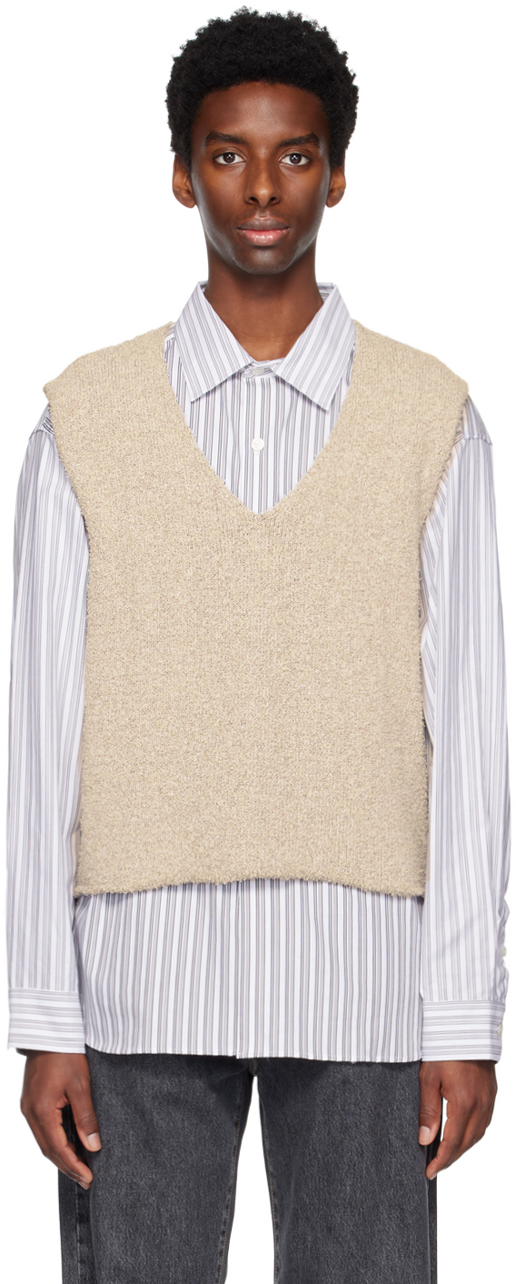 Mfpen Beige V-neck Vest In Sea Salt