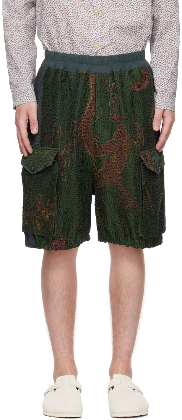 By Walid Blue & Green 19th Century Shorts In Floral Dark