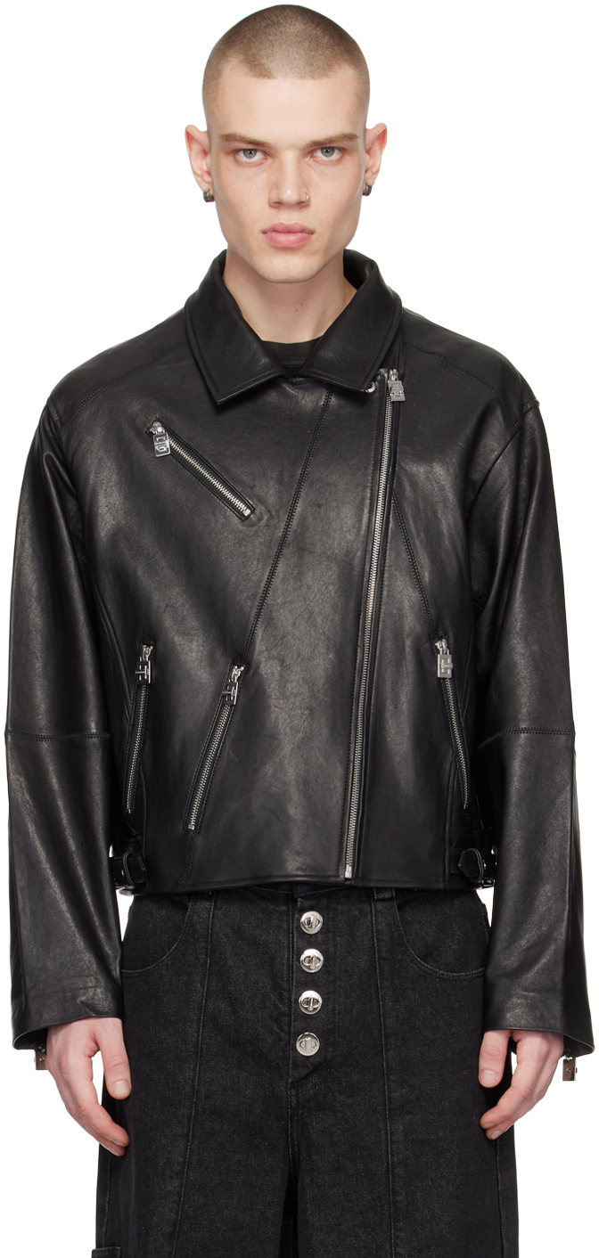 CALVINLUO Black Leather Biker Jacket