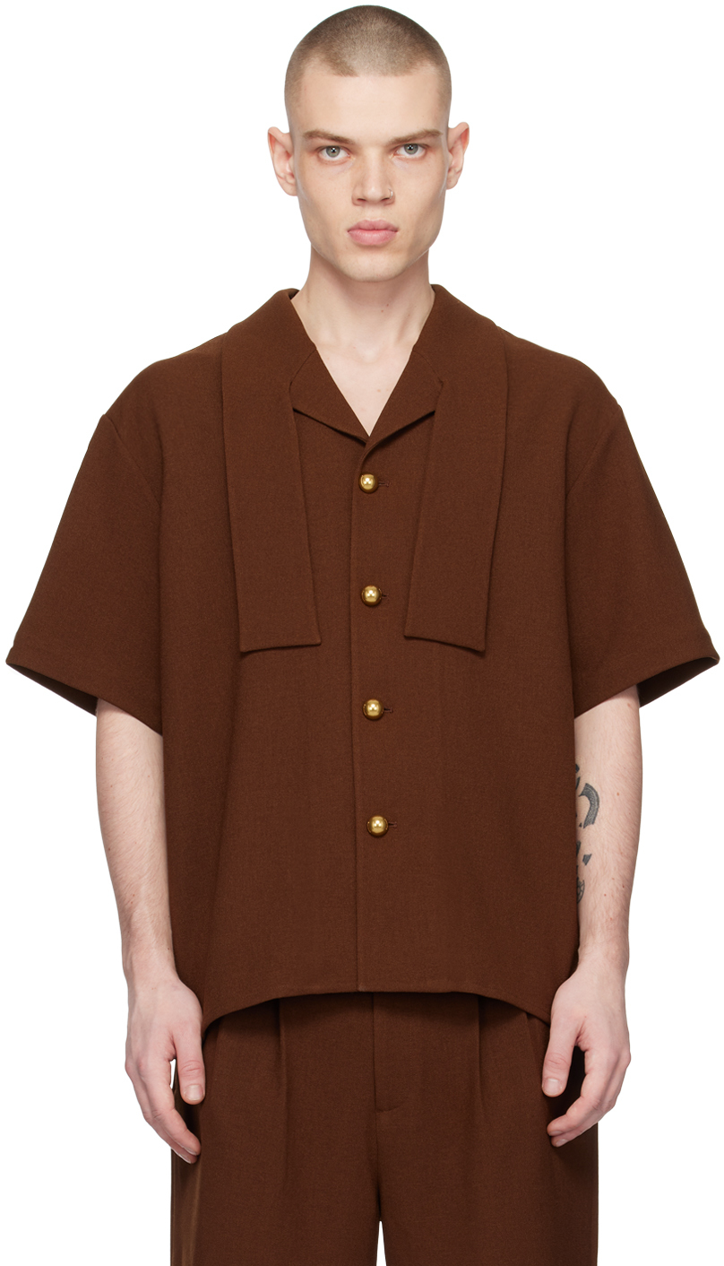 CALVINLUO Brown Ribbon Shirt