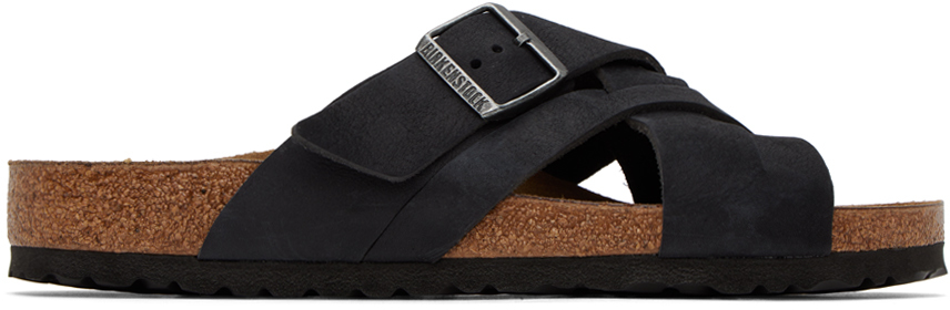 Birkenstock Black Lugano Sandals In Black Oiled Leather