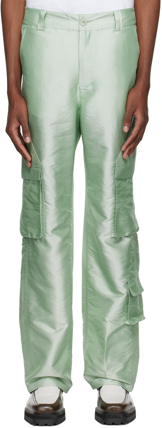 Mr Saturday Green Button Cargo Trousers In Olive
