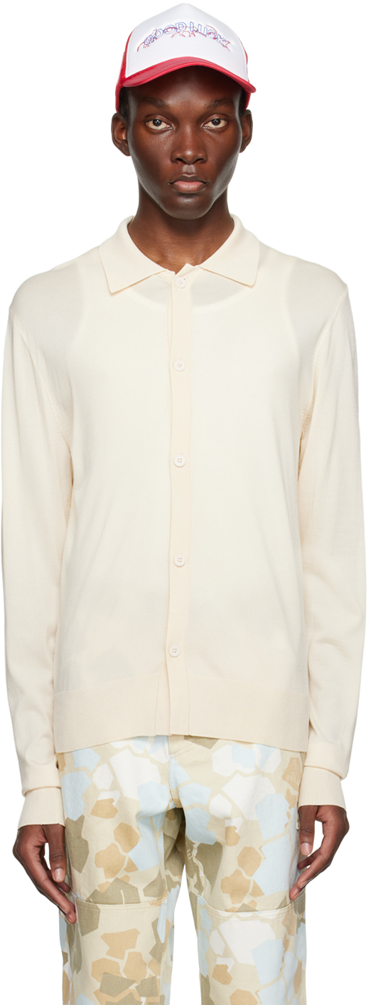 Mr Saturday Off-white Spread Collar Cardigan In Ecru