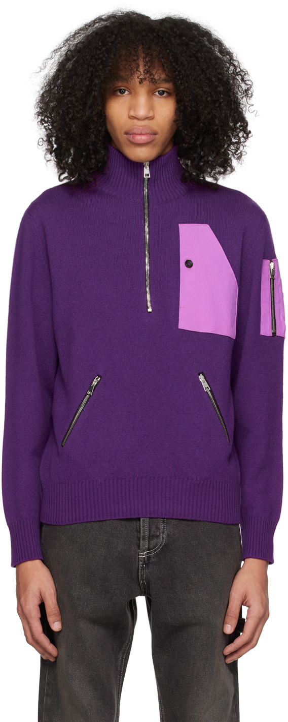 Winnie New York Purple Half-zip Sweater In Purple Wool