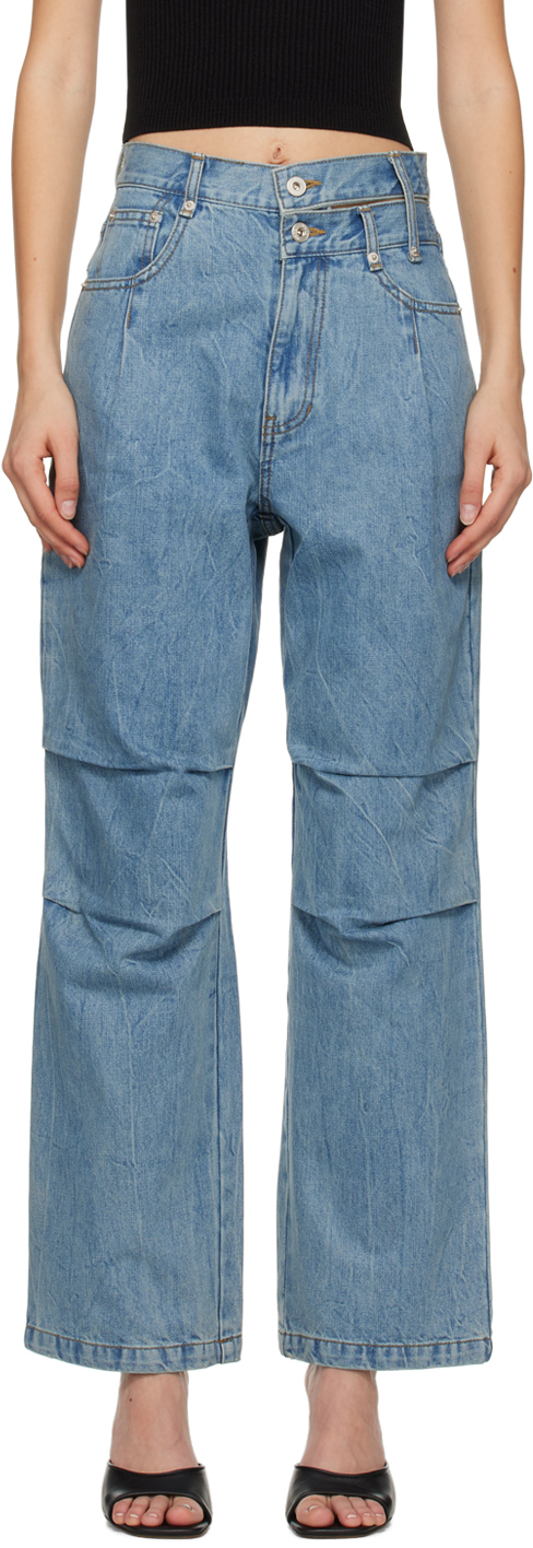 DRAE: Blue Double-Waist Jeans | SSENSE Canada