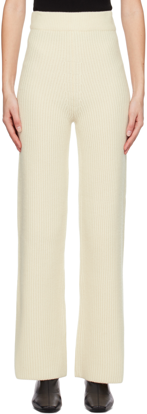Off-White Ribbed Lounge Pants by DRAE on Sale