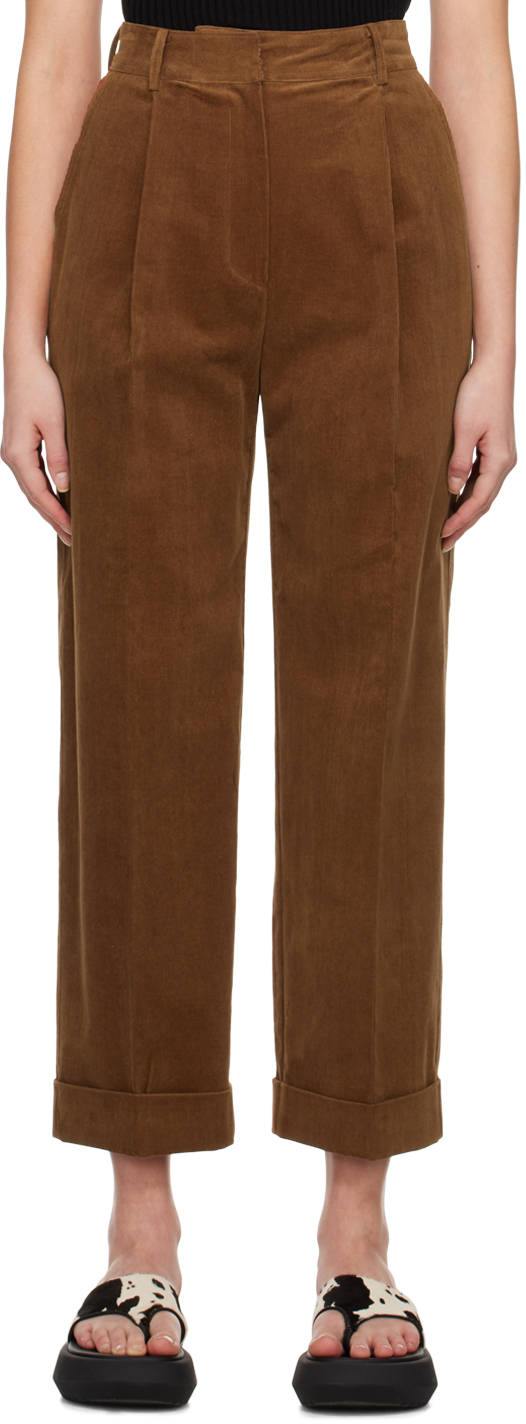 Drae Brown One Tuck Trousers In Camel