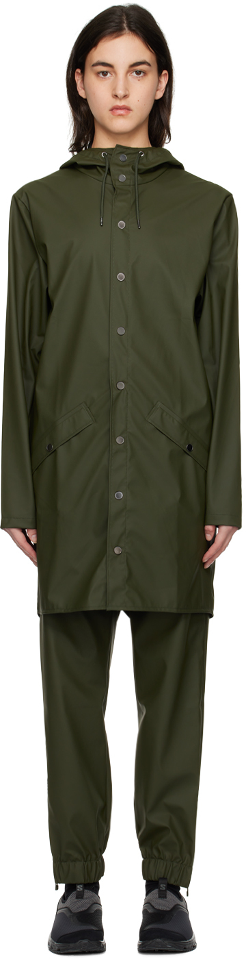 Rains Khaki Long Coat In Green