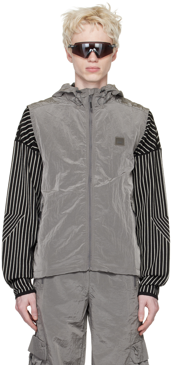 Rains Gray Hooded Vest In Steel