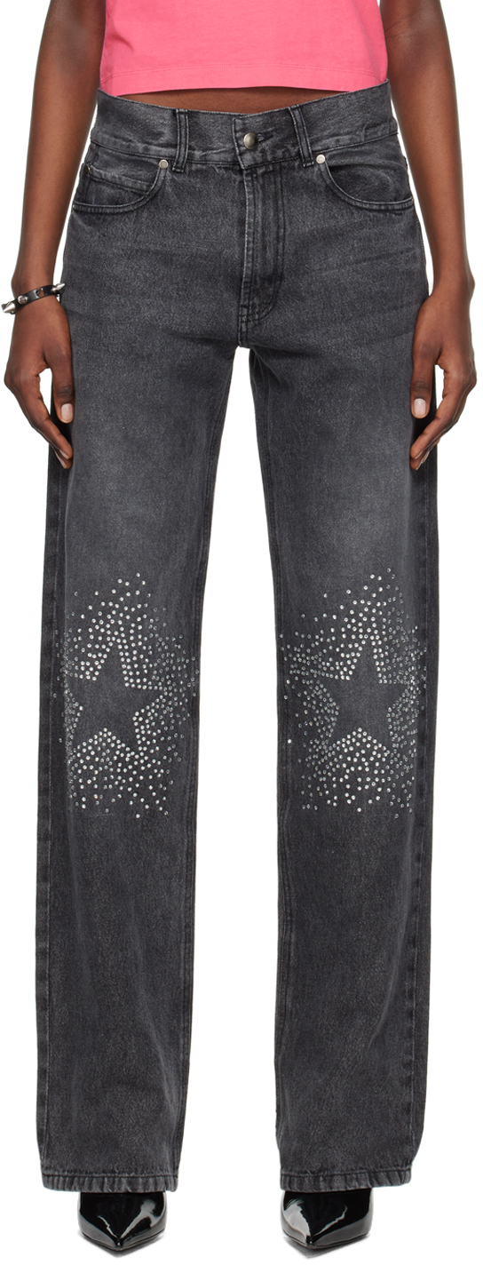 Black Rhinestone Jeans by ABRA on Sale