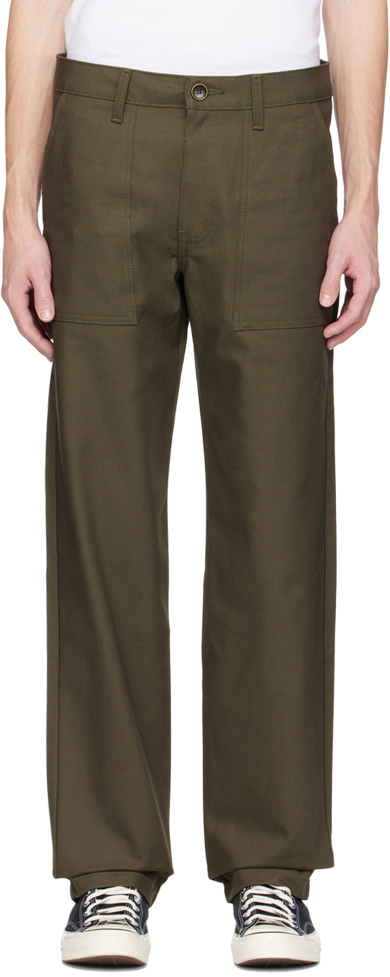 Naked And Famous Green Work Trousers In Green Canvas