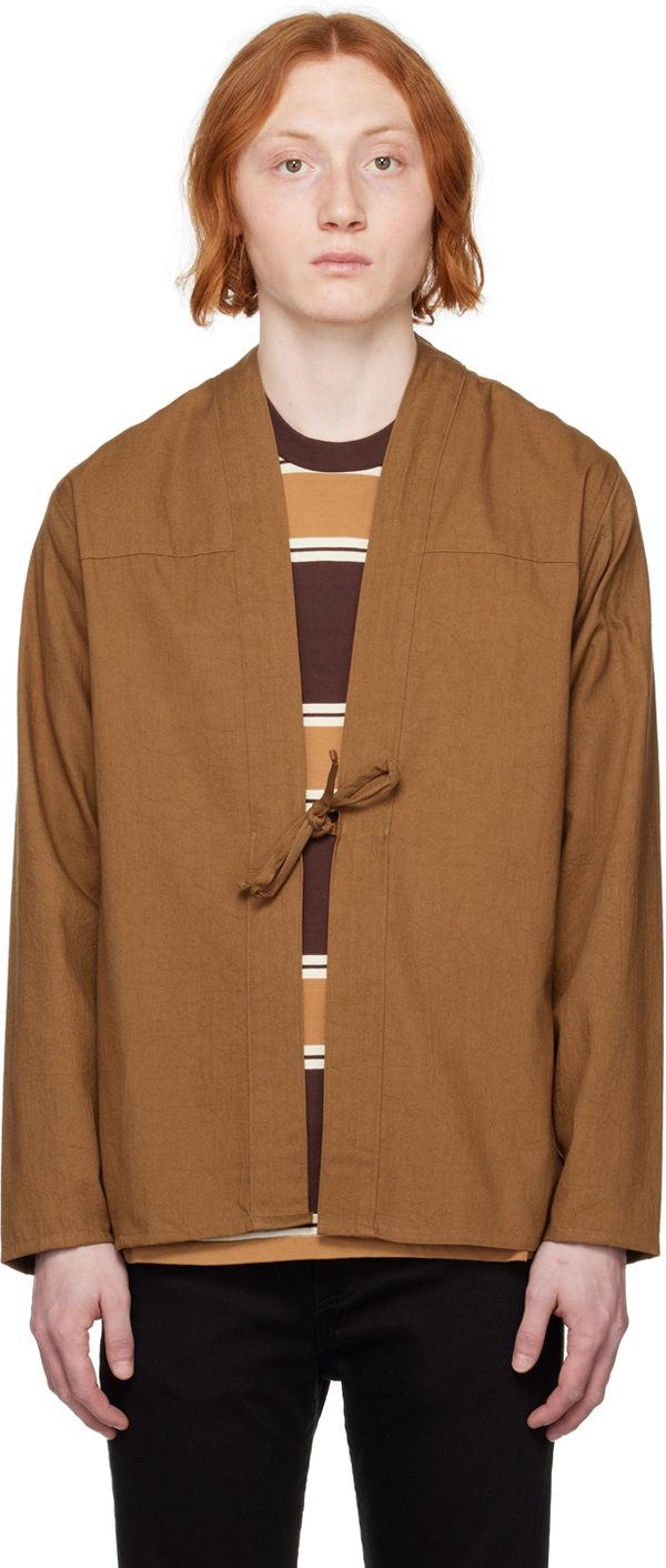 Naked And Famous Ssense Exclusive Brown Kimono Shirt In Camel Rinsed Oxford