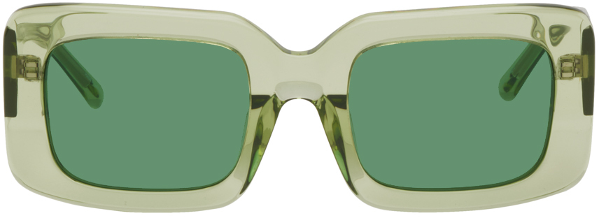 Attico Green Linda Farrow Edition Jorja Sunglasses In Lime/ Silver/ Green