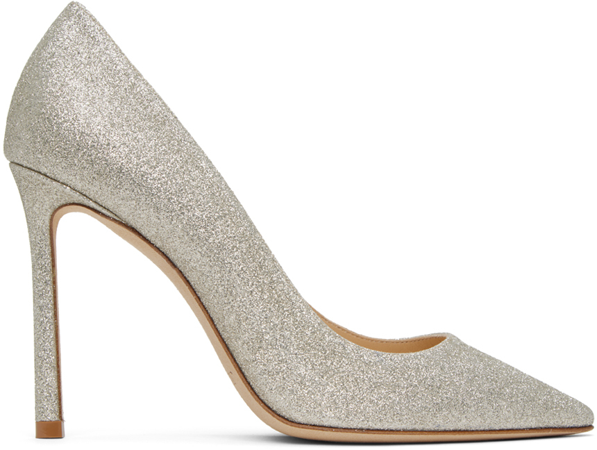 Jimmy Choo Silver Romy 100 Heels In Platinum Ice