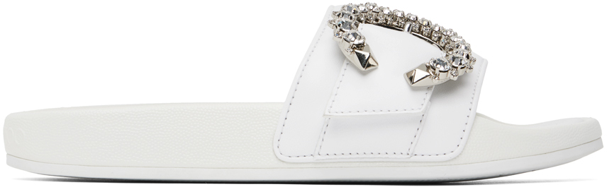 Jimmy Choo Fallon Crystal-embellished Leather Slides In V White